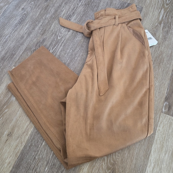 Free People Nightfall Suede Paperbag Vegan Suede Crop Pants Casual Camel Fall - Picture 4 of 16